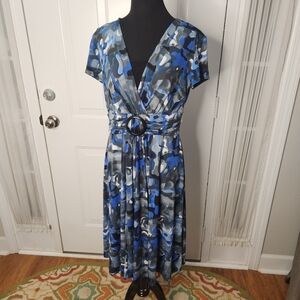 R&M Richards Flutter‎ Sleeve Blue Black Dress Size Small